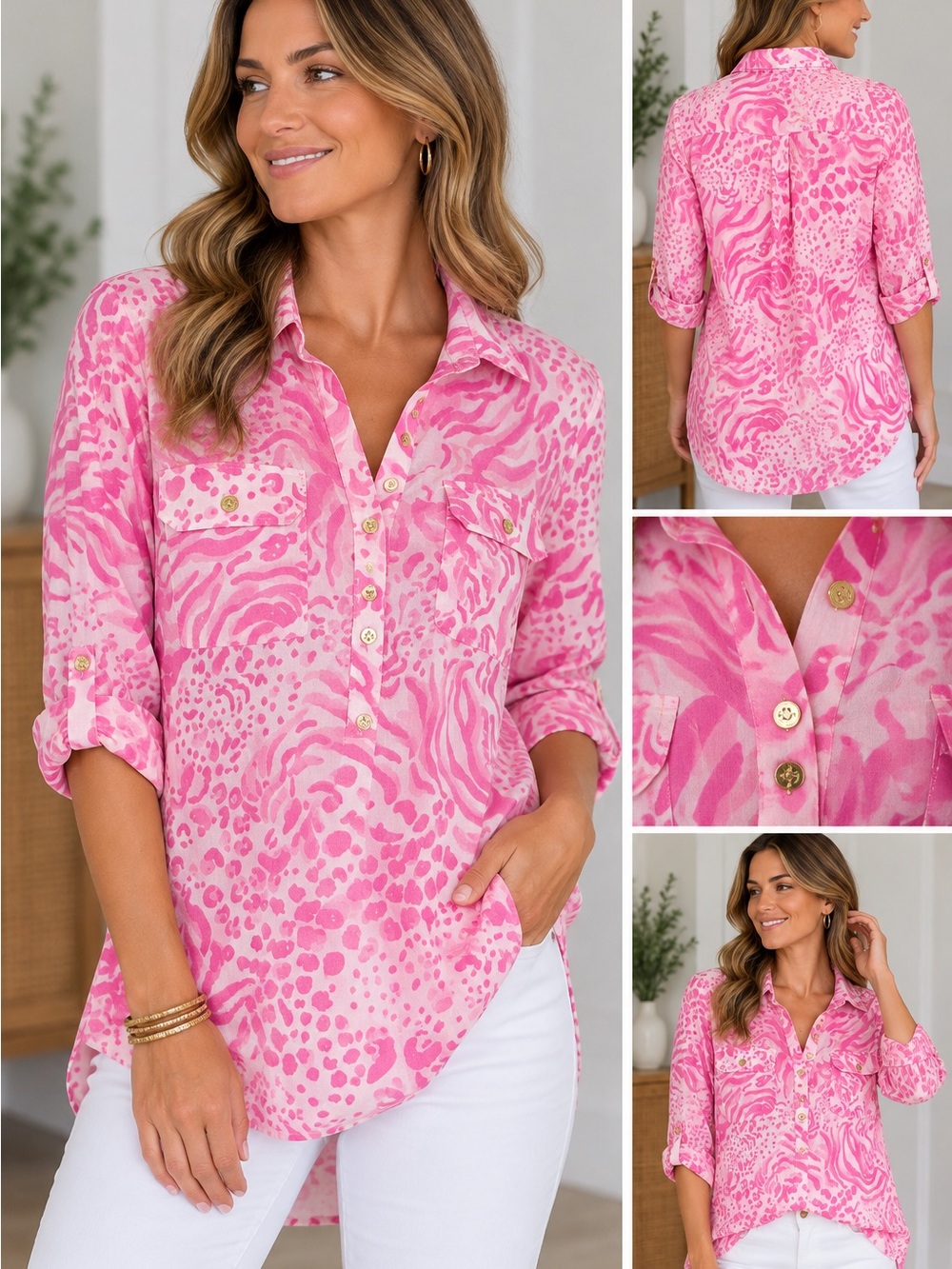 Lilly Pulitzer Pink Animal Print Lupe Tunic Top Size S